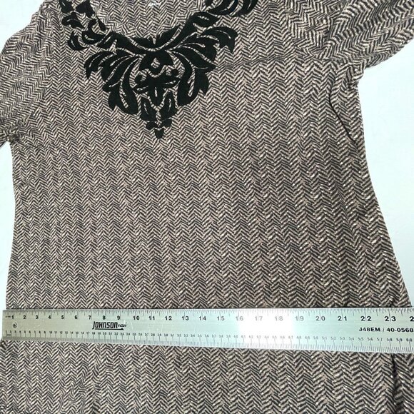 Soft Surroundings Women 1X Brown Herringbone Pullover Sweater Casual Velvet Trim - Picture 5 of 9
